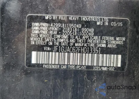 2015 Subaru Impreza Premium из США, поврежденный, VIN JF1GJAC62FH013351